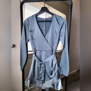 Altar'd State Long Sleeve Light Blue Ruffle Romper, Size XS